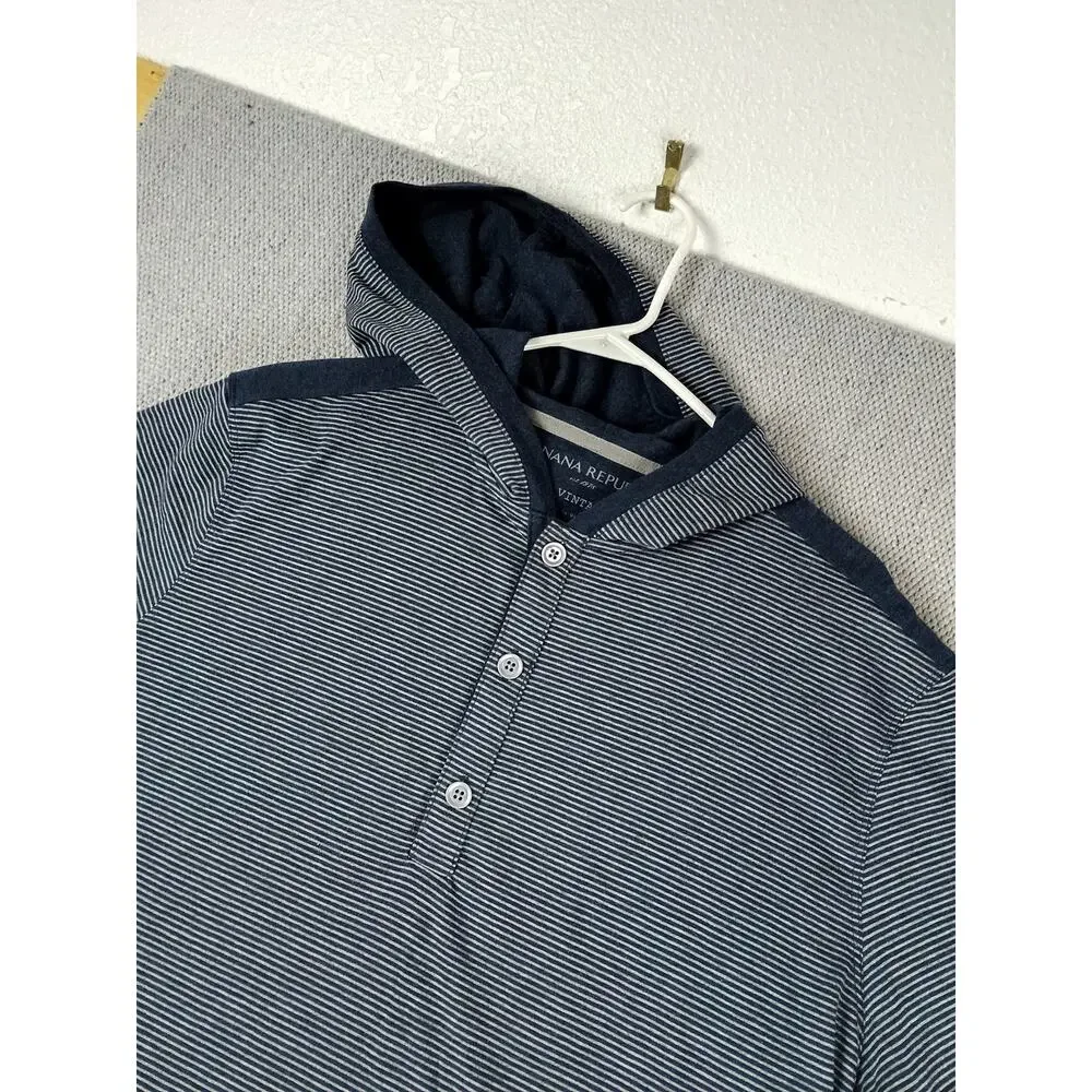 Banana Republic The Vintage 'T' Hooded Mens XL Blue Striped Casual Henley Preppy